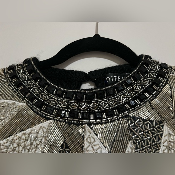 Vintage Diffusion Black Silver Beaded Sweater Size Medium Holiday Party 80s 90s - Picture 3 of 9